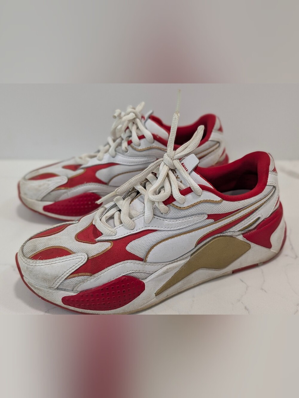 PUMA RS-X3 Varsity 37349001 White/High Risk Red/Gold WOMENS 8.5 RUNNING SHOES